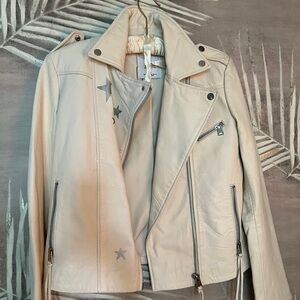 Mango Off-White Leather Biker Jacket